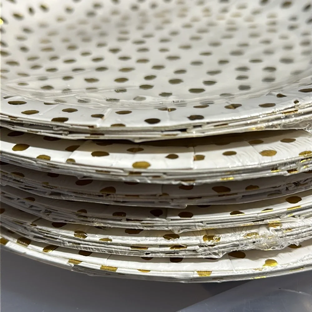 White Plates with Gold Dots - 6 Packs